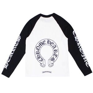 Authentic Chrome Hearts Black & White Raglan Logo Long Sleeve Tee